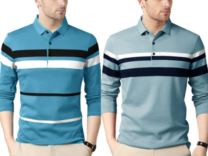 Noble Monk MenS (Combo Pack Of 2) -Regular Fit Polo T Shirt |Full Sleeves T-Shirt