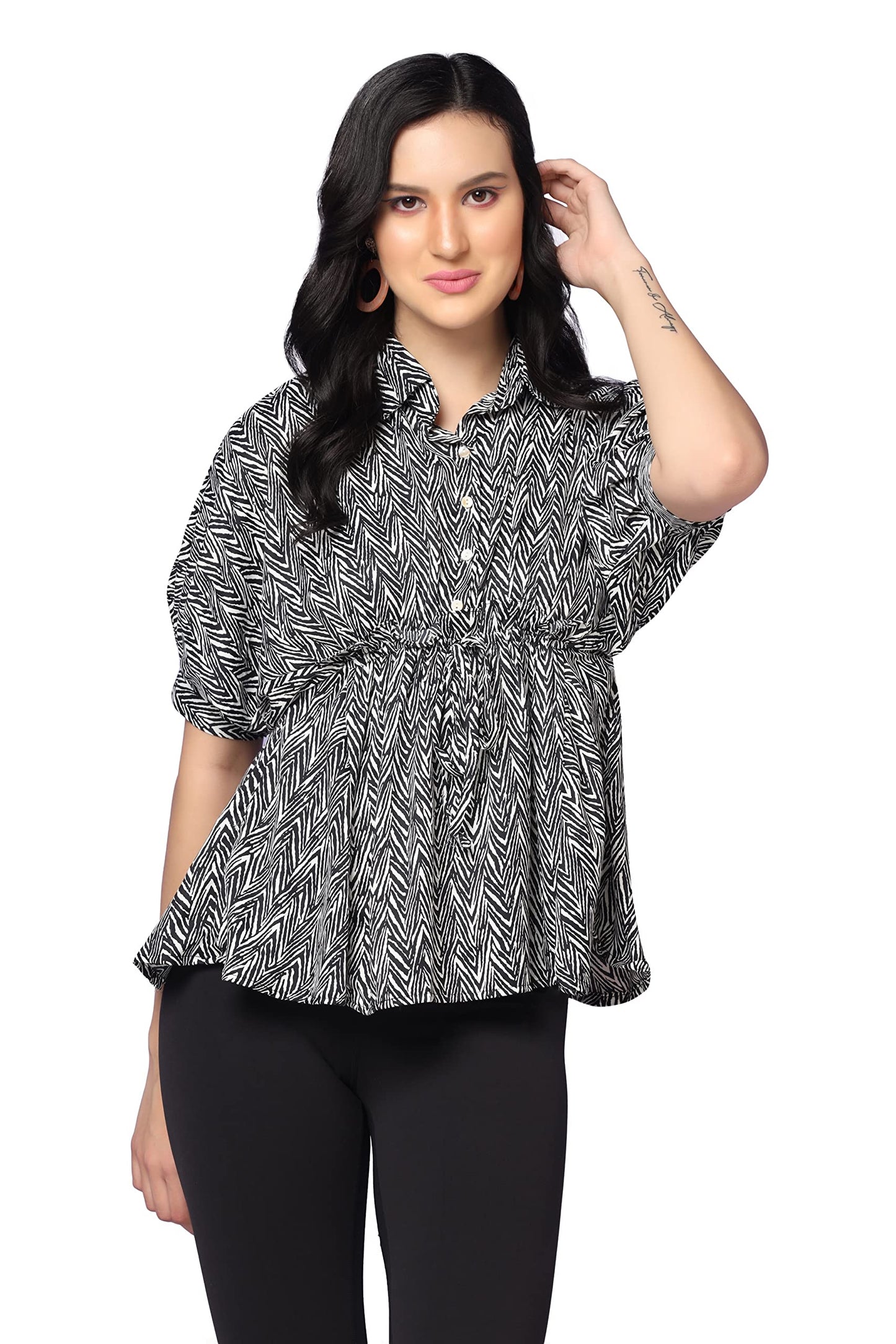 Greciilooks Western For Women| Zing Zag Pattern Western| Balloon Sleeve Dressl V Neck Collar Topl Summer Wear Western | Outdoor