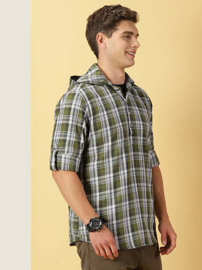 Thomas Scott 100% Cotton Checkred Hodiee Half Placket Shirts for Mens
