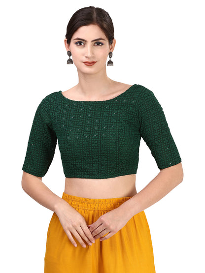 Oomph! Traditional Cotton Schiffli Fabric Blouse For Women |Elbow Length Sleeves | Wedding & Festival Wear | Comfortable & Trend