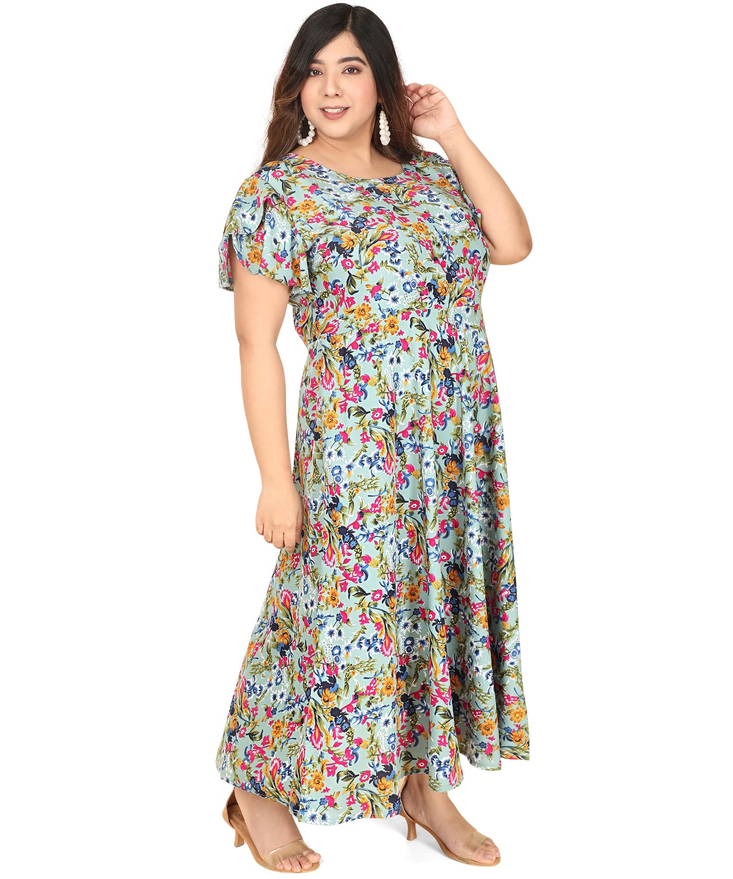 Oomph! WomenS Western & Fusion Wear Crepe A-Line Maxi Dress - Green