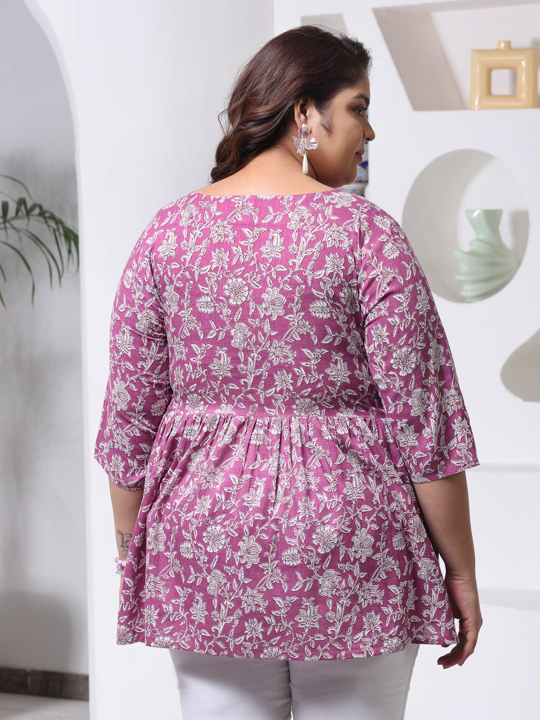 Stylum Womens Plus Size Floral Printed Cotton Peplum Top
