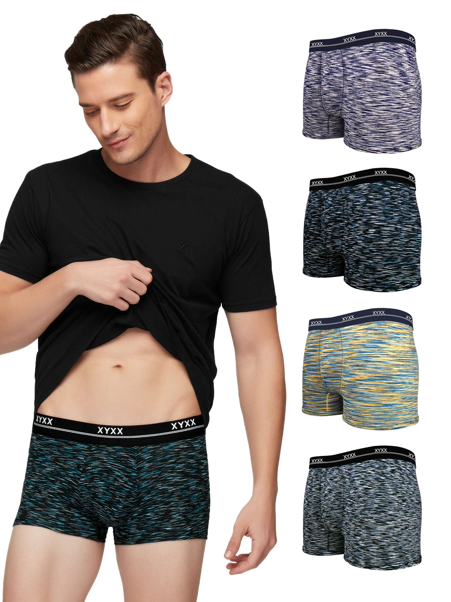 XYXX Mens Underwear Artisto IntelliSoft Antimicrobial Micro Modal Trunk Pack of 5 (Yellow & Blue ; Blue & White ; Teal & Black