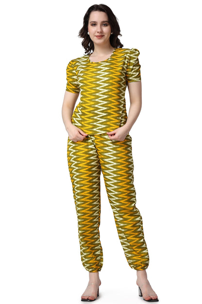 POPWINGS Casual Printed Top and Joggers Co-Ord Set for Women || Stylish Summer Co-Ords Set for Women || Round-Neck Top and Jogge