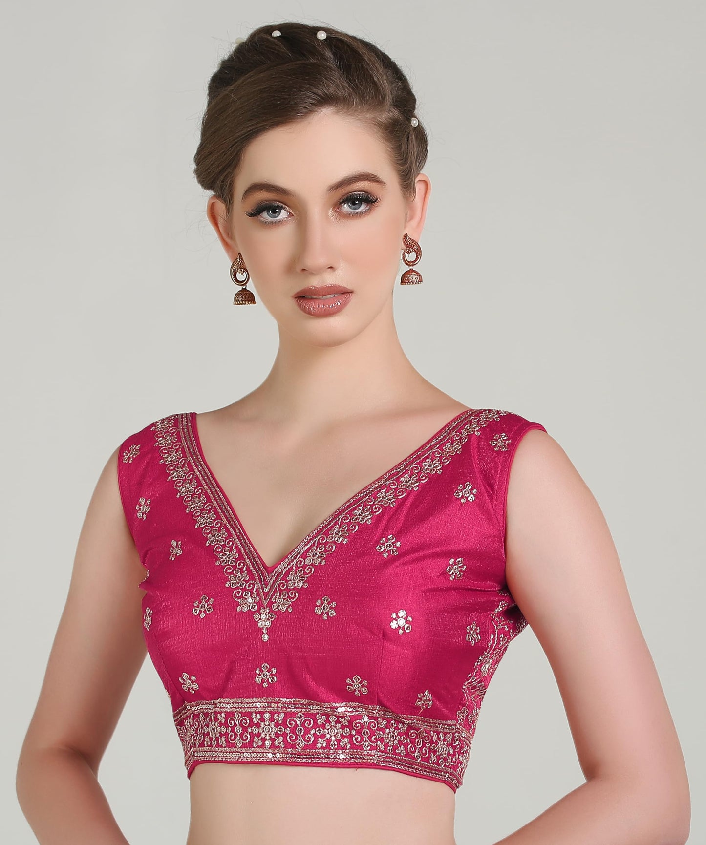 Pujia Mills WomenS Indian Ethnic Wear Designer Gold Zari Embroidery With Sequence Work V Neck Sleeveless Readymade Back Side Wo