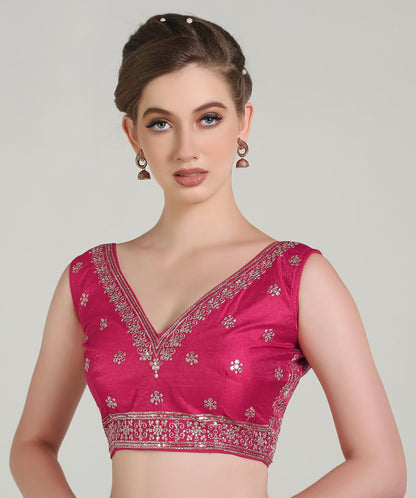 Pujia Mills WomenS Indian Ethnic Wear Designer Gold Zari Embroidery With Sequence Work V Neck Sleeveless Readymade Back Side Wo