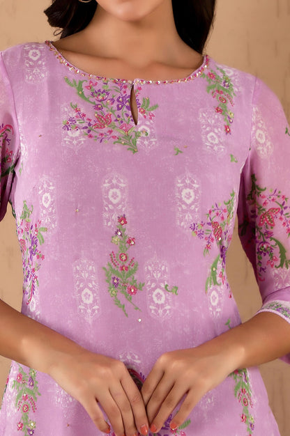 W Purple Floral Printed Synthetic Regular Sequin Kurta For Women