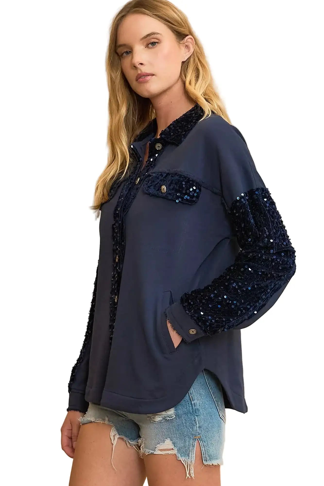 Umgee Sequined French Terry Jacket