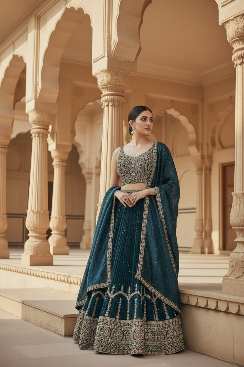 Dark grey lehenga set
