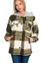 Zenana Plaid Drawstring Hooded Fleece Shacket