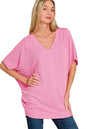Zenana Raised Rib V-Neck Batwing Top