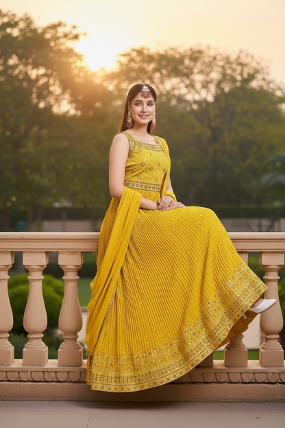 Yellow Anarkali set : perfect haldi mehandi outfit