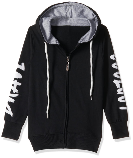 T2F Cotton Hooded Neck Regular Fit Hoodie (Boys-SS_35_Black