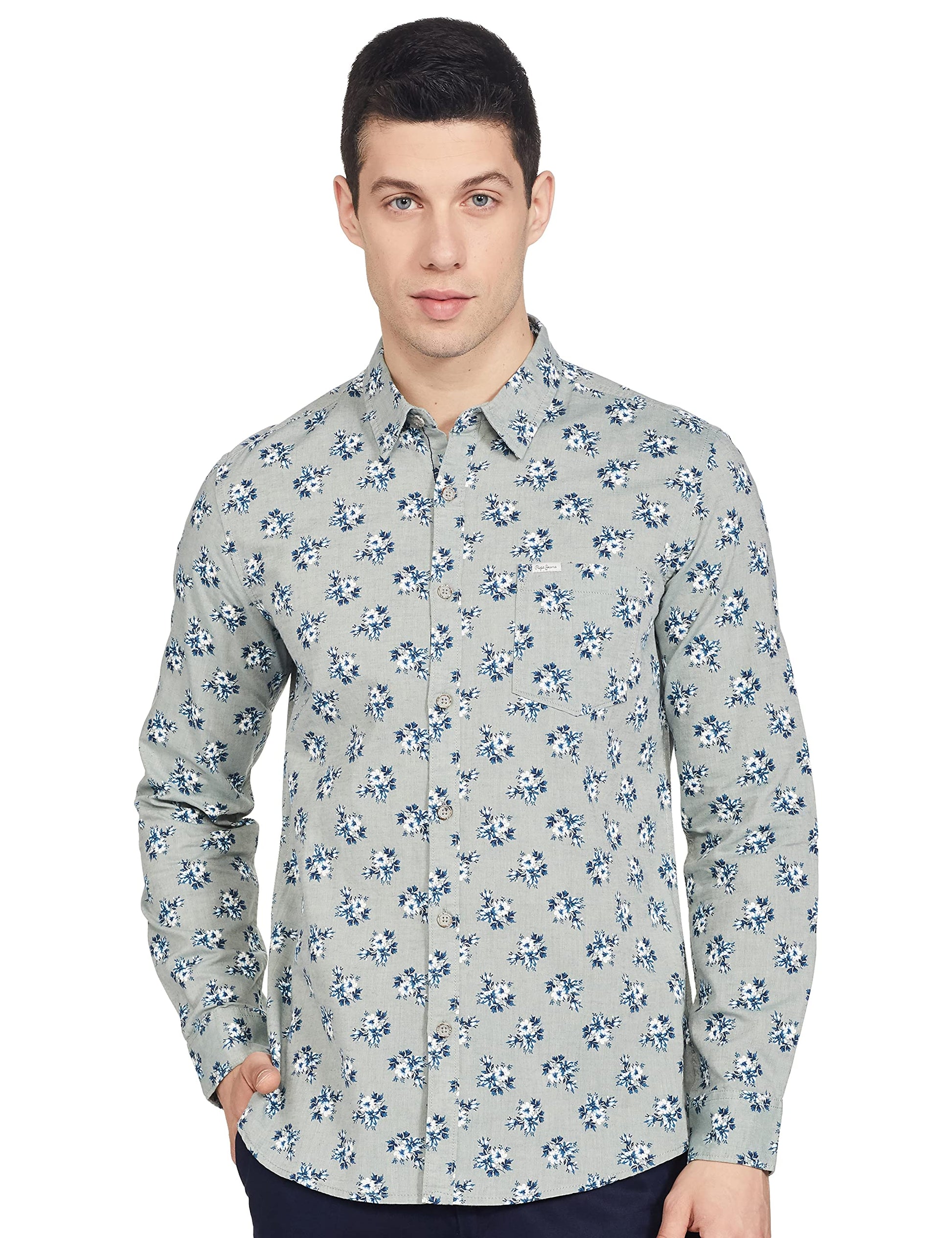 Pepe Jeans MenS Floral Slim Fit Casual Shirt (Pm306620_Olive Xl)