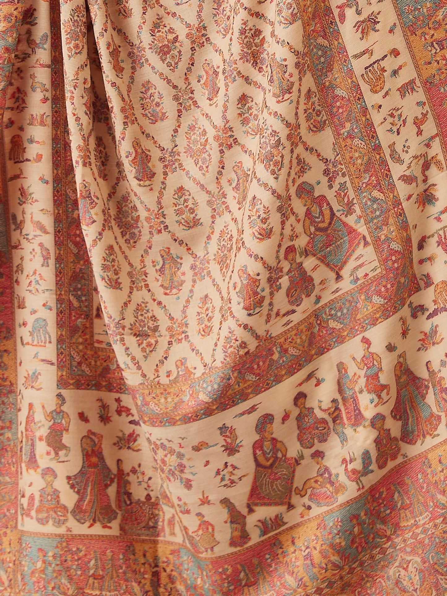 Pashmoda Women Gulbahar Kaani Wool Blend Kashmiri Shawl, Stole, Scarf, Luxury Pashmina Evening Wrap (Size: 101 X 203 CM)