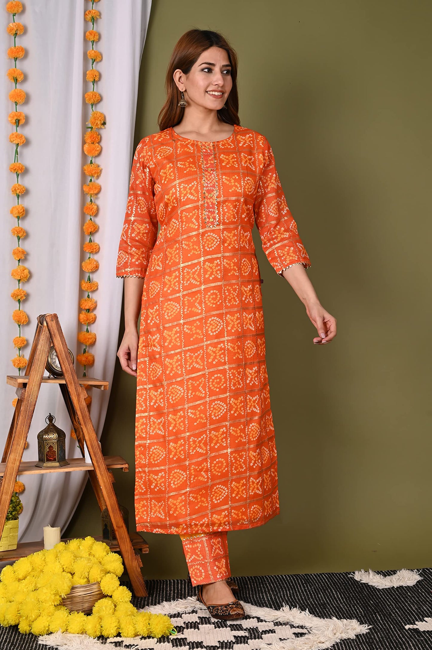 ANNI DESIGNER Women's Cotton Blend Straight Printed Kurta with Pant (Forum)