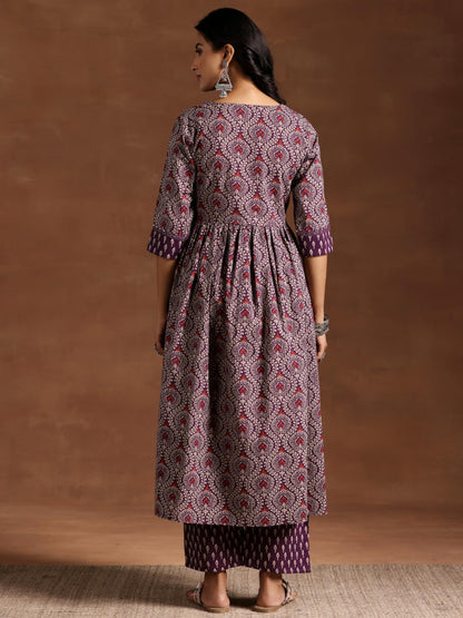 Libas Womens Printed Cotton Straight Kurta With Palazzos