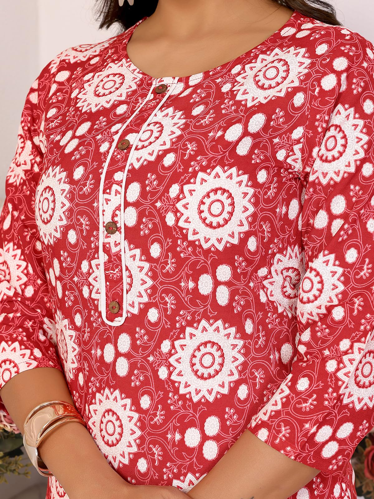 Rangita Maroon Rayon Straight Printed Knee Length Kurti | Kurta For Women_Xl