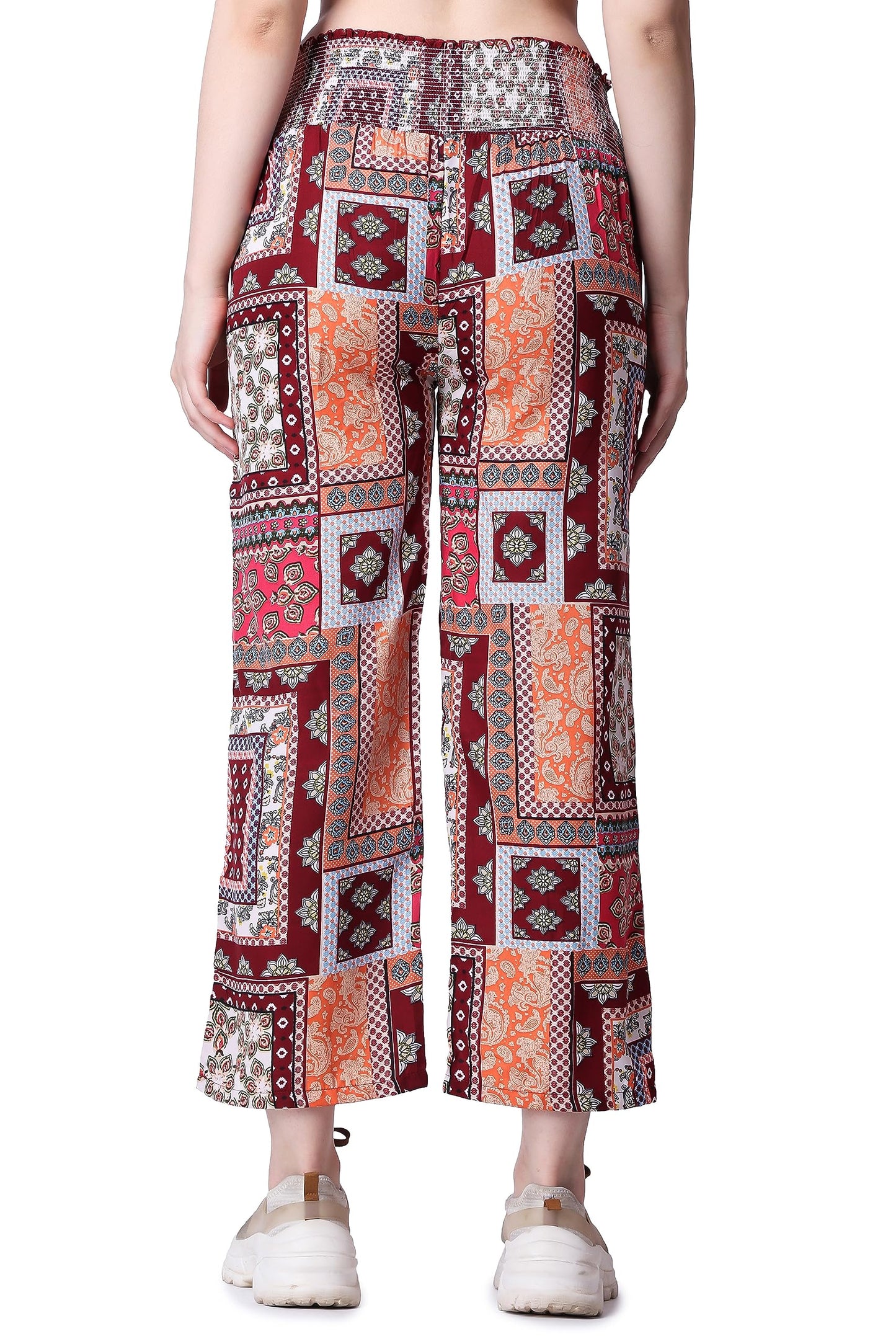 POPWINGS Casual Boho Printed Side Wide Leg Trousers for Women || Summer Wear Comfortable Pull-On Women Trousers || Latest Wester