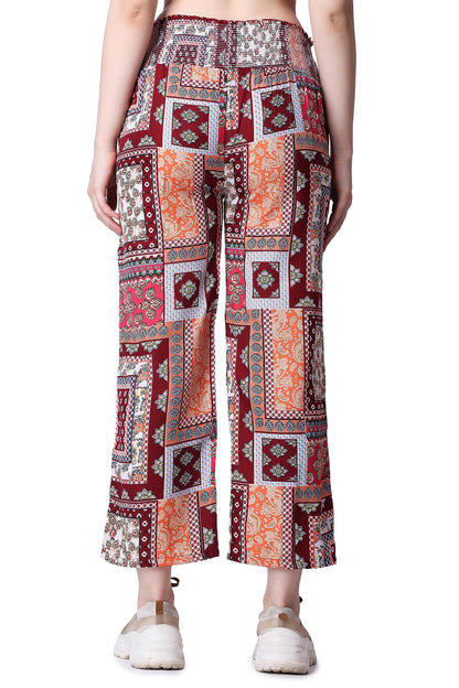 POPWINGS Casual Boho Printed Side Wide Leg Trousers for Women || Summer Wear Comfortable Pull-On Women Trousers || Latest Wester