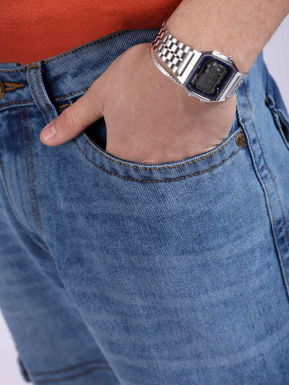 The Indian Garage Co Men Baggy Solid Mid-Rise Cargo Denim