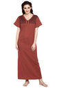 Evolove WomenS Cotton Long Maxi Night Gown Nighty Dress With Pocket & Stylish Button, Super Soft Comfortable (Brown & Maroon, L