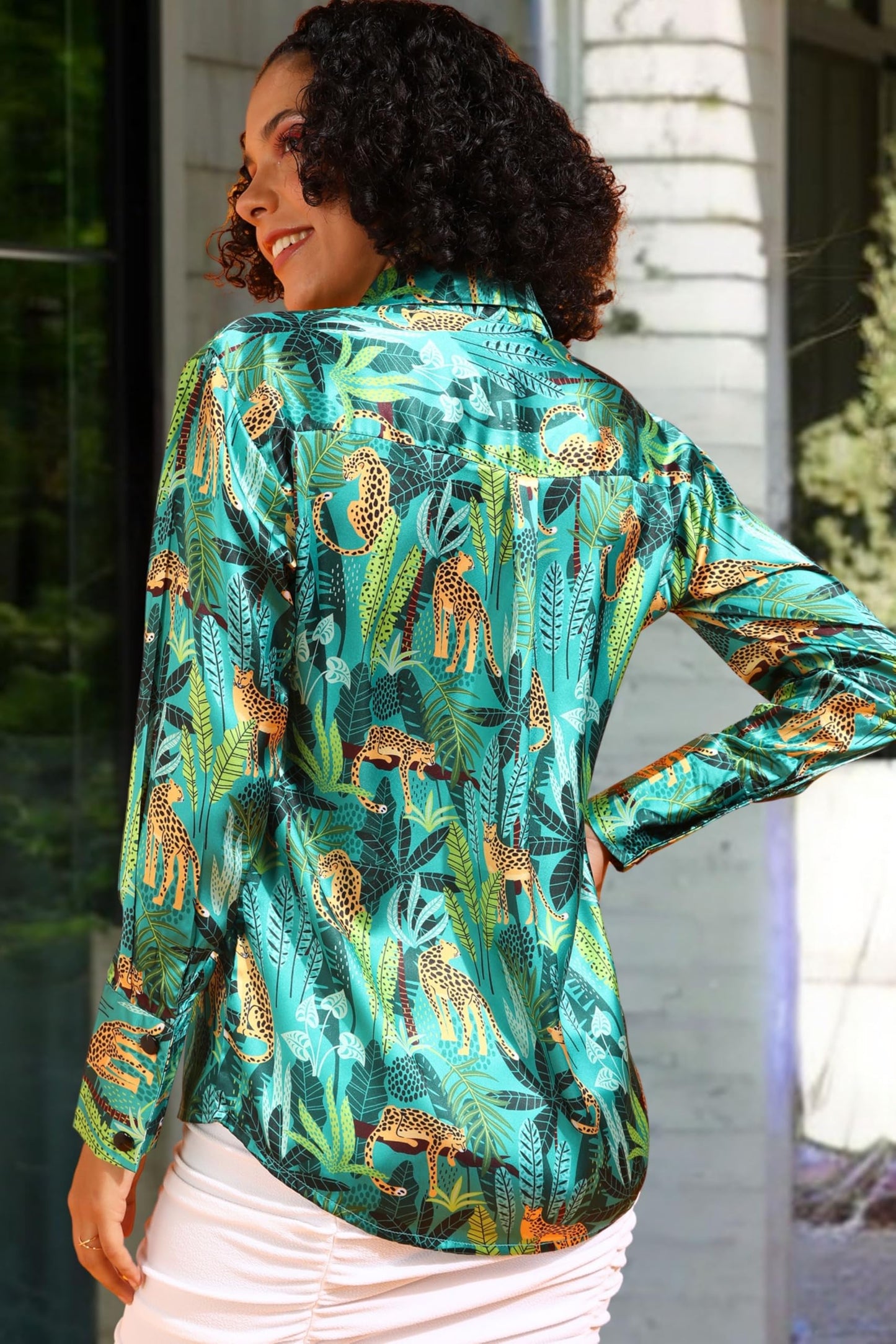 POPWINGS Printed Full-Sleeves Regular-Fit Satin Printed Shirt for Women Stylish Western Casual Wear