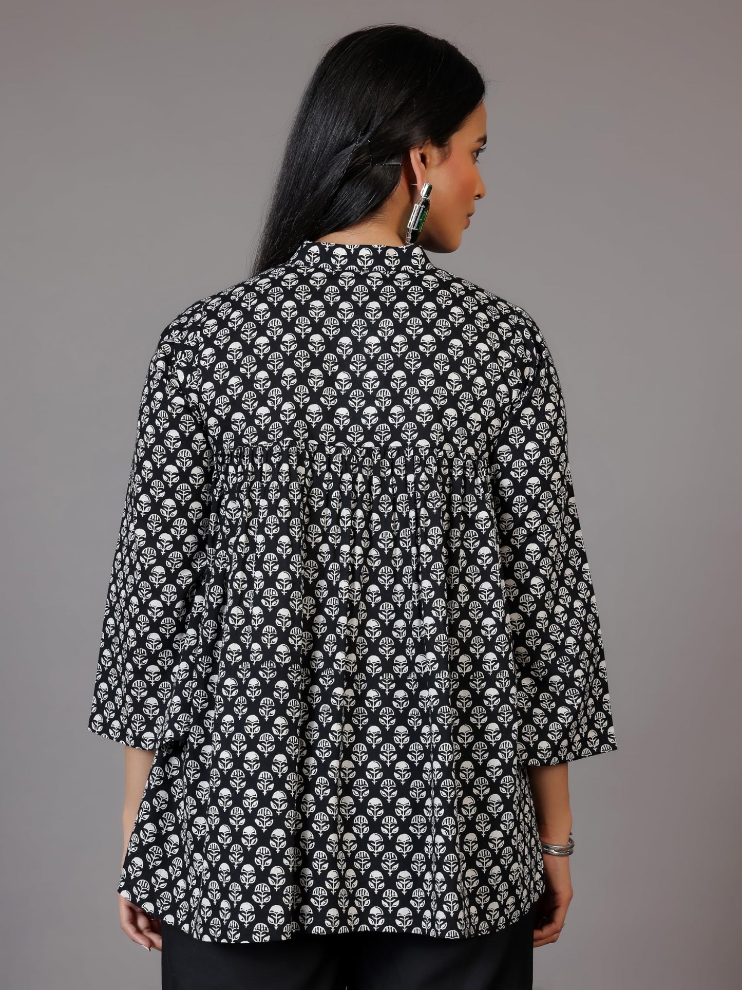 Libas WomenS Cotton Printed A-Line Kurtis (29065_Black
