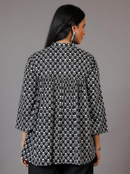 Libas WomenS Cotton Printed A-Line Kurtis (29065_Black
