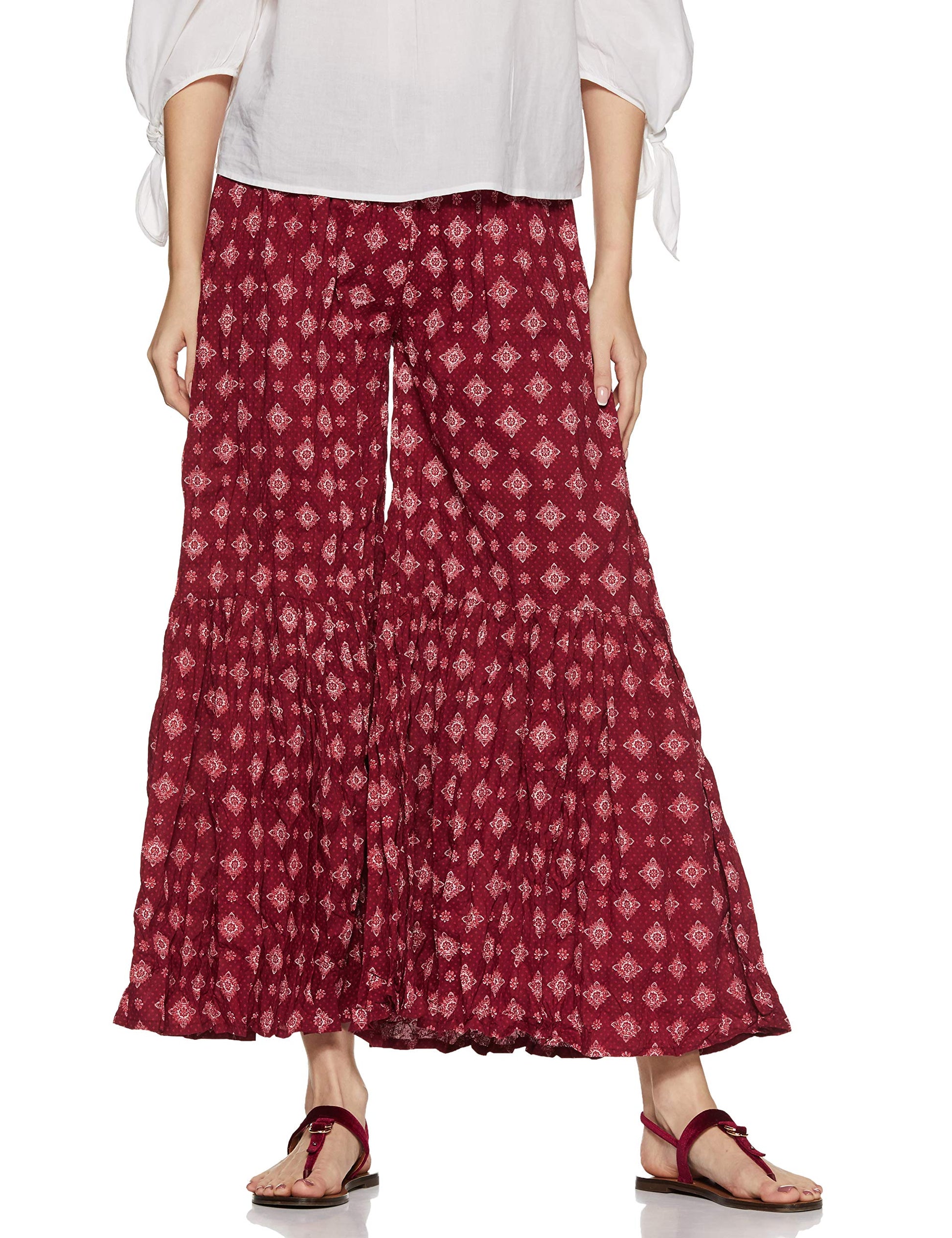 Aurelia WomenS Loose Fit Cotton Palazzo (18Aua60009-100020_M_Red_Red_M)