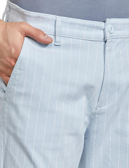 The Indian Garage Co Men Slim Fit Striped Mid-Rise Stretchable Chinos Sky Blue