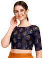 Oomph! WomenS Indian Ethnic Wear Designer Floral Pattern Zari Work Boat Neck Half Sleeve Readymade Non - Padded Blouse For Sare