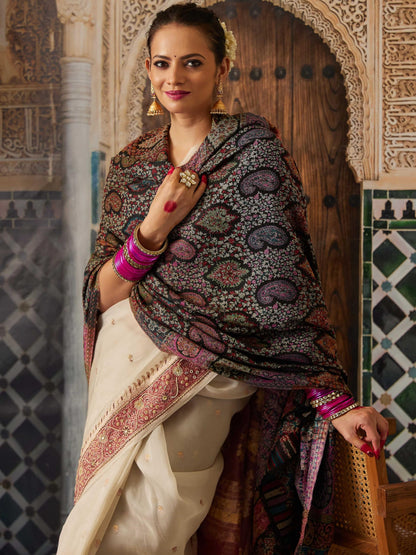 Pashmoda Women Dilruba Kaani Wool Blend Kashmiri Shawl, Stole, Scarf, Luxury Pashmina Evening Wrap (Size: 101 X 203 CM)