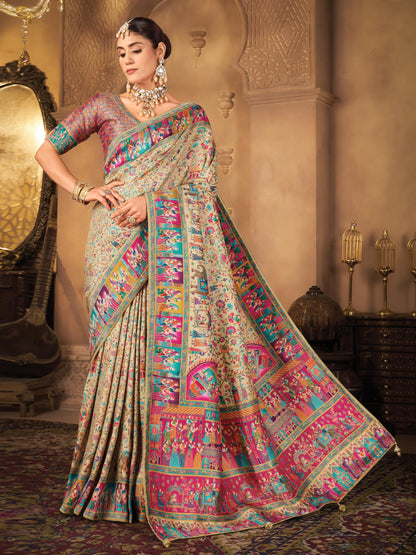 Glory Sarees WomenS Luxurious Dola Pure Silk Original Saree Position Print Work Madhubani Inspired Motifs Banarasi Kanjivaramwil