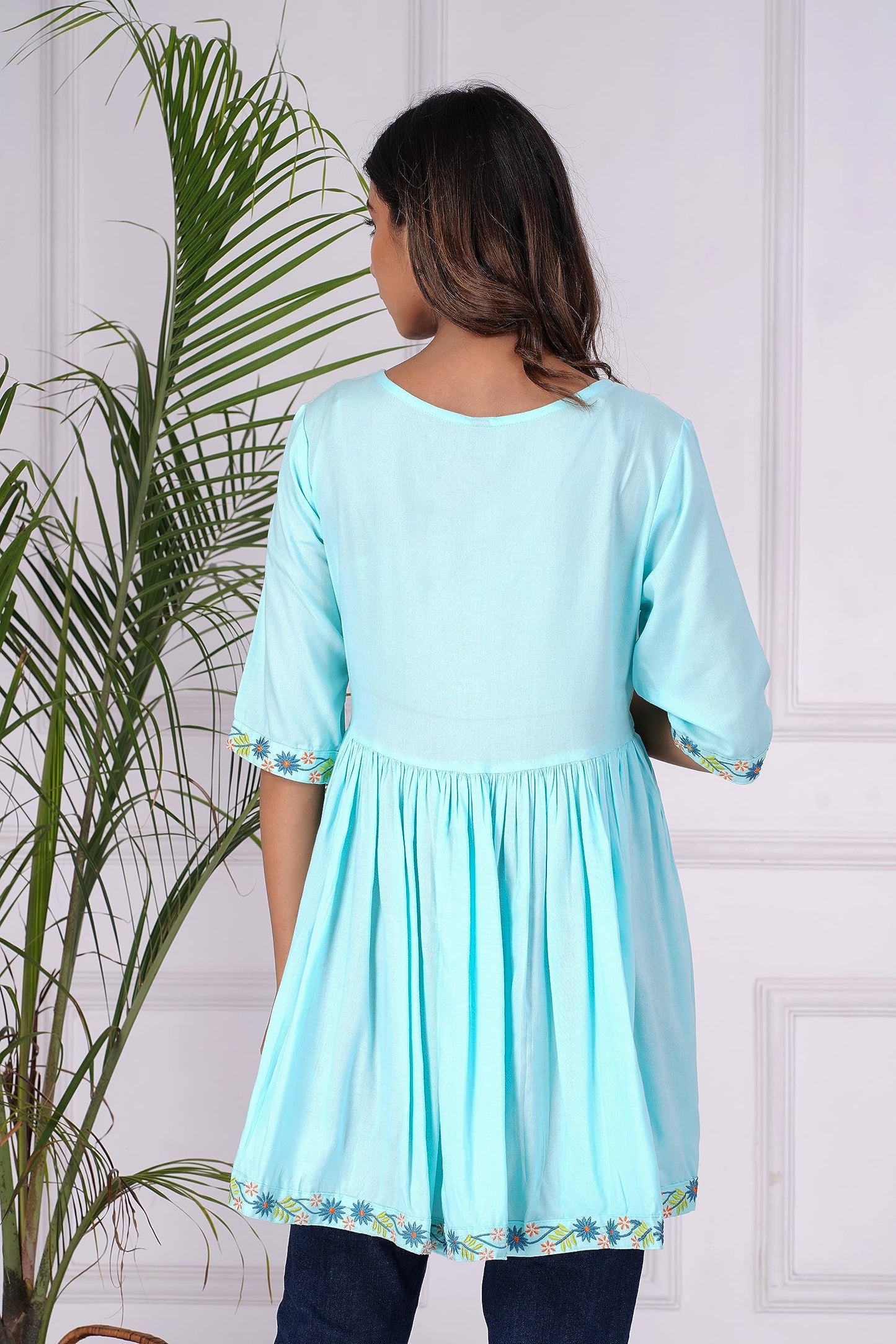 Digital Shopee Rayon Embroidery Short Flair Frock Regular Kurti | Kurta For Women Girls