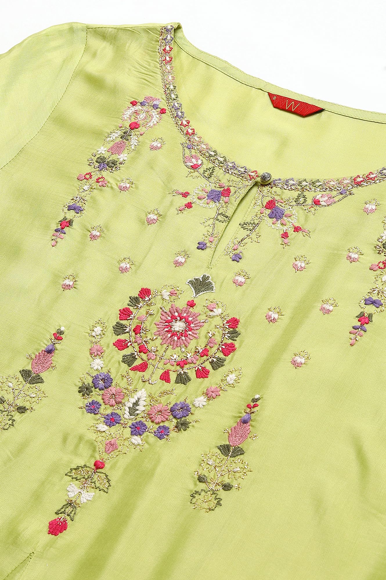 W For Woman Light Green Embroidered Regular Kurta