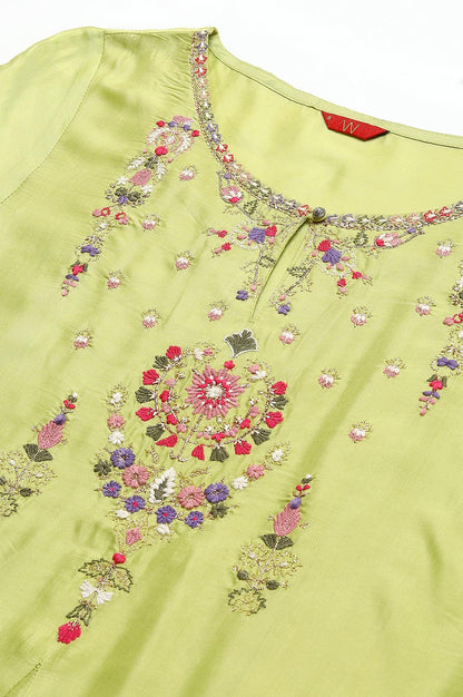 W For Woman Light Green Embroidered Regular Kurta