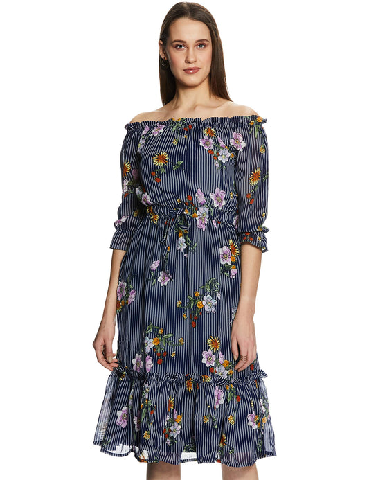 Rare Women'S Polyester Strapless Midi Dress (Ep4161_Navy Blue_L)