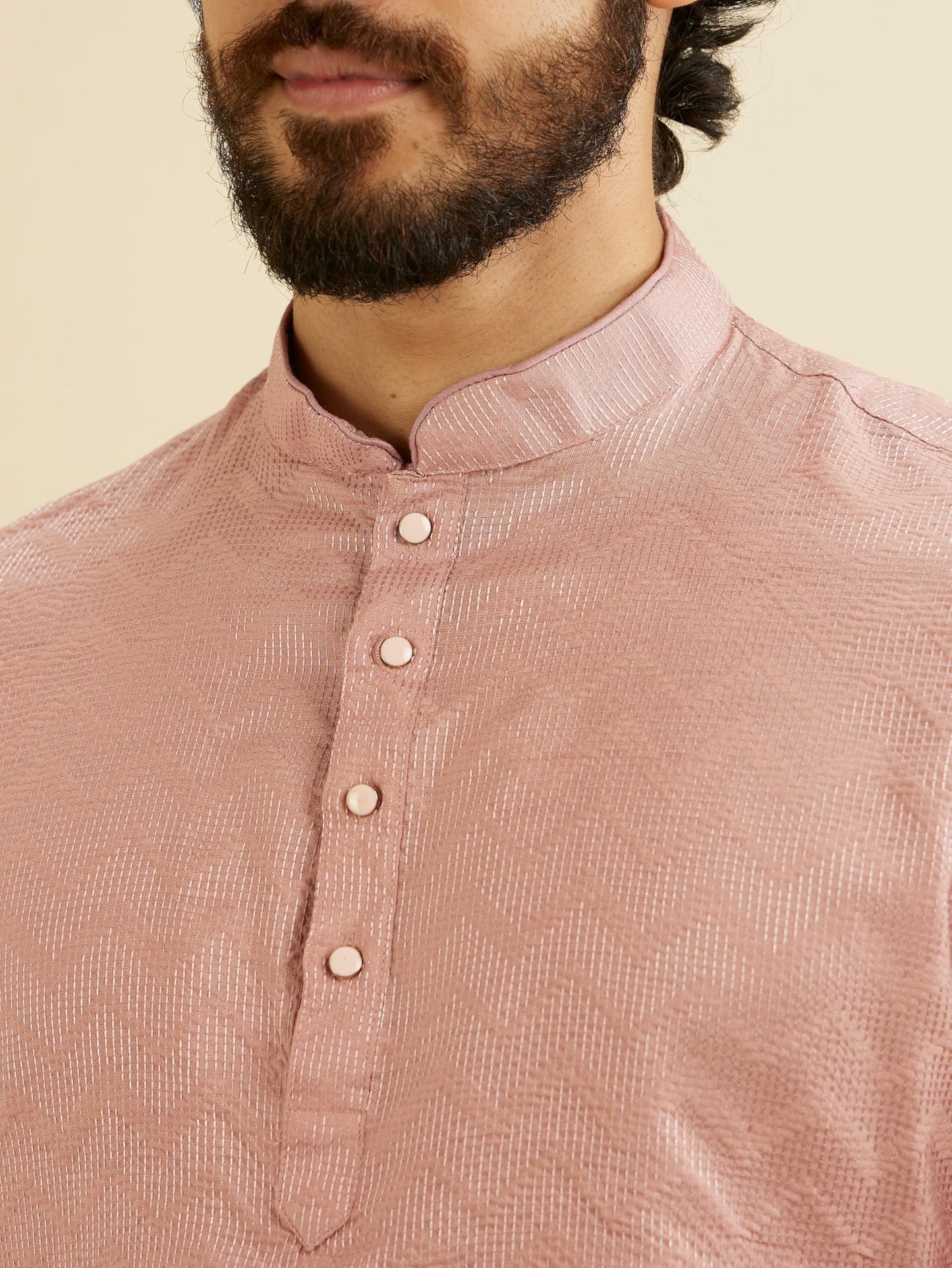 Manyavar MenS Viscose Blend Textured Short Kurta (Pink,L)