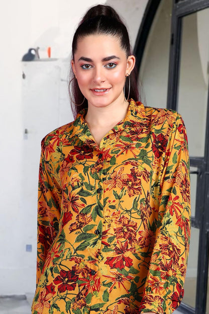 POPWINGS Printed Full-Sleeves Regular-Fit Polyester Printed Shirt for Women Stylish Western Casual Wear