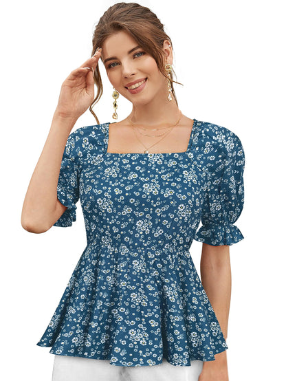 TOOCHKI Womens Floral Regular Fit Top (Toochki104-TP_Teal