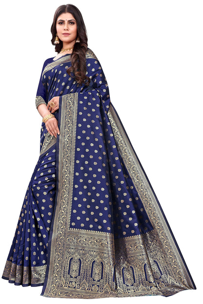 Shasmi Sarees Womens Art Silk Navy Blue Kanchipuram Saree (SAN PARI 124 N BLUE)