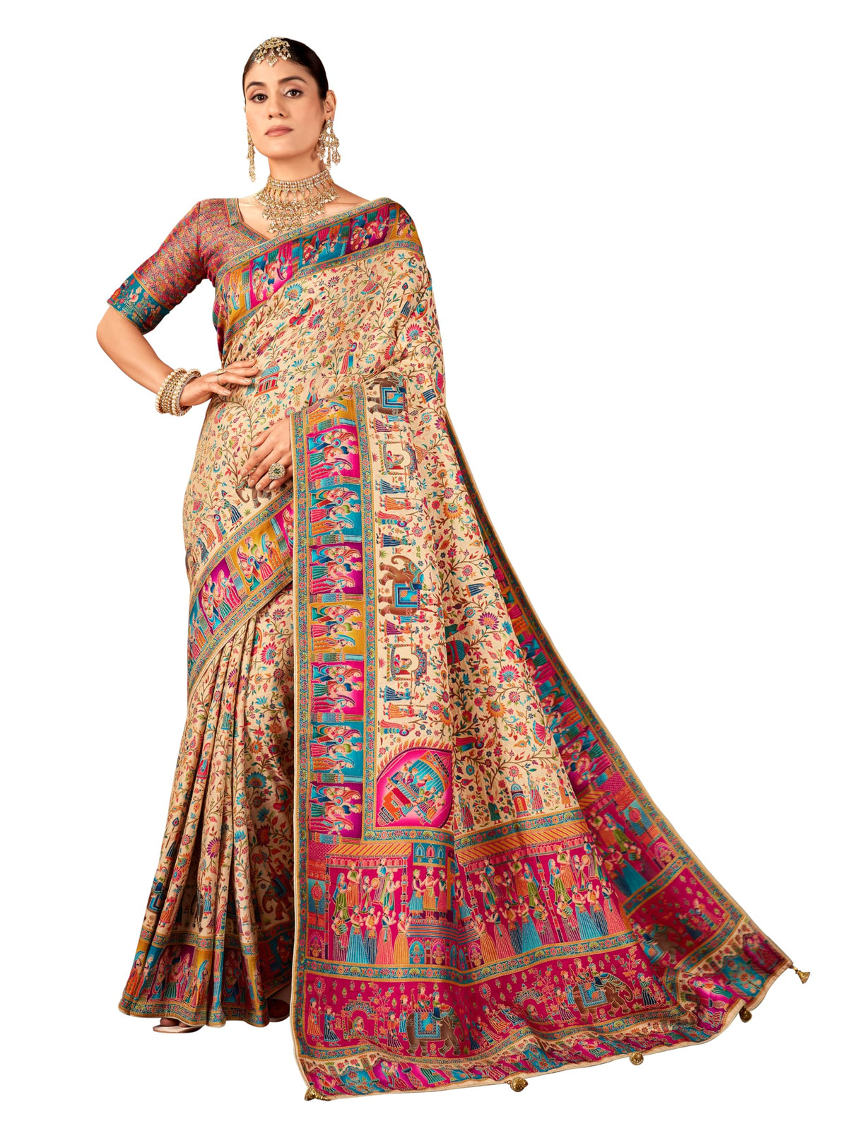 Glory Sarees WomenS Luxurious Dola Pure Silk Original Saree Position Print Work Madhubani Inspired Motifs Banarasi Kanjivaramwil