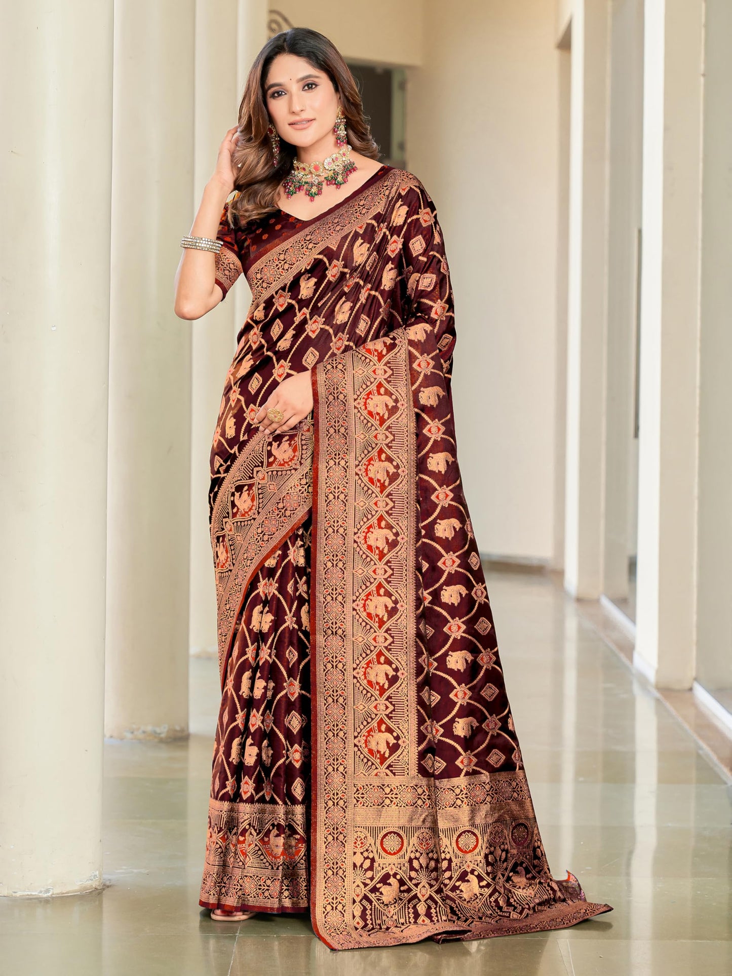 Glory Sarees WomenS Pure Kanjivaram Soft Banarasi Original Satin Silk Saree Elegantly Crafted Graceful Wedding Design With Blou