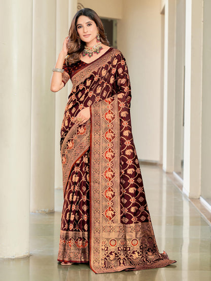 Glory Sarees WomenS Pure Kanjivaram Soft Banarasi Original Satin Silk Saree Elegantly Crafted Graceful Wedding Design With Blou