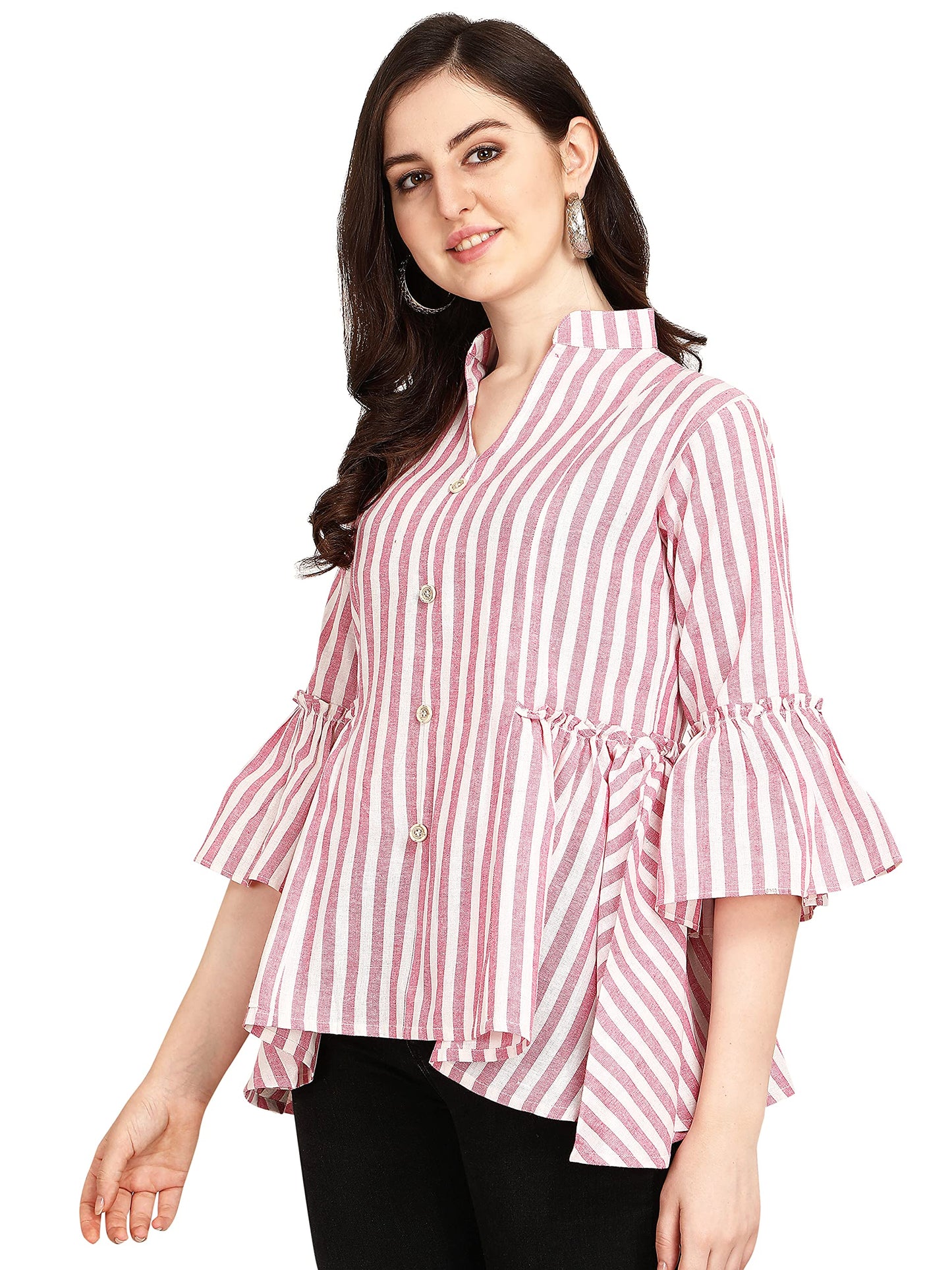OM SAI LATEST CREATION Women Striped Top with Half Sleeves for Office Wear, Casual Wear, Under 399 Top for Women/Girls Top (Smal
