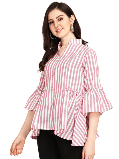 OM SAI LATEST CREATION Women Striped Top with Half Sleeves for Office Wear, Casual Wear, Under 399 Top for Women/Girls Top (Smal