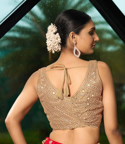 Pujia Mills Fancy WomenS Foil Mirror And Thread Zari Work Sweetheart Neck Silk Sleeveless Blouse (Pc Bindi Foil Parent) (Mustar