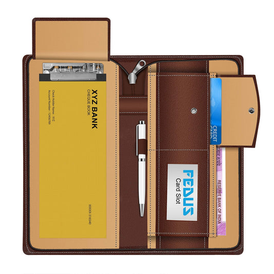 FEDUS PU Leather Expanding and Multiple Cheque Book Holder for Cards, Cheque Book, Traveling Wallets, Checkbook Holder, Document