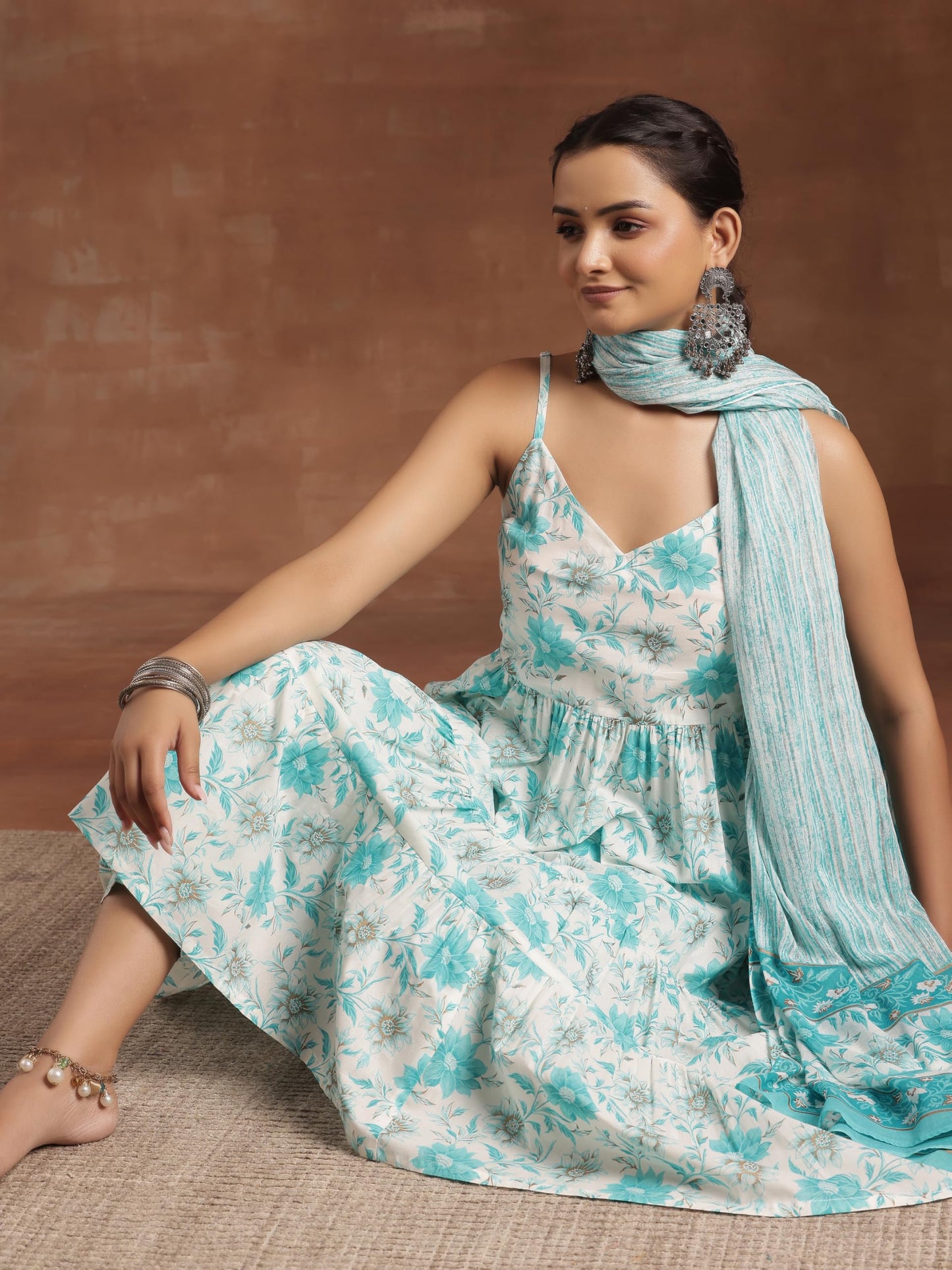 Libas Blue Pure Cotton Printed Kurta Sets For Women